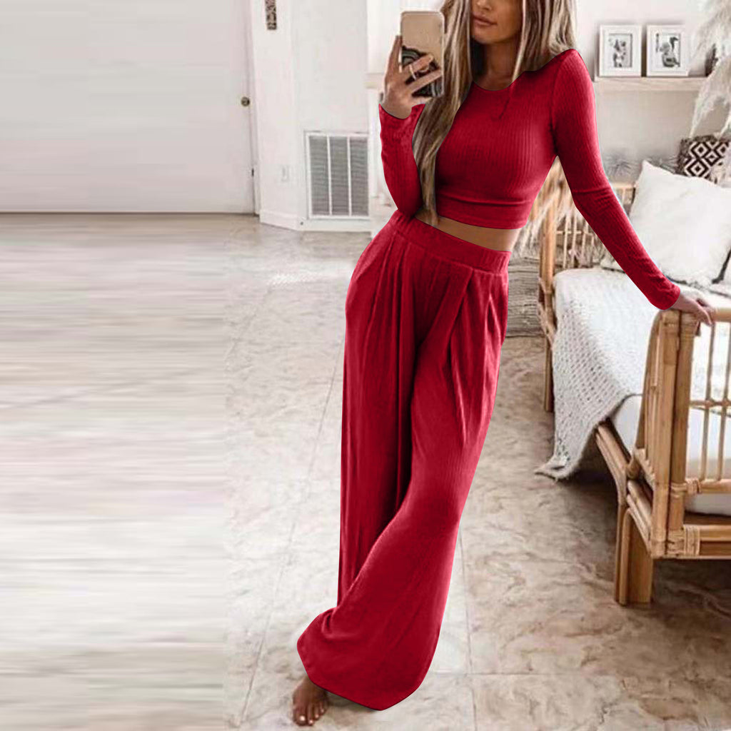 Women's Solid Color Knit Casual Home Two-Piece Suit for Women