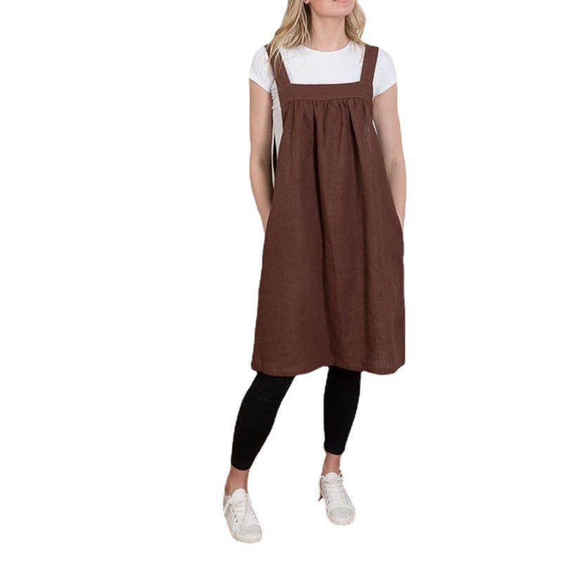 Solid Color off-the-Neck Suspender Skirt Loose Slimming Overknee Skirt