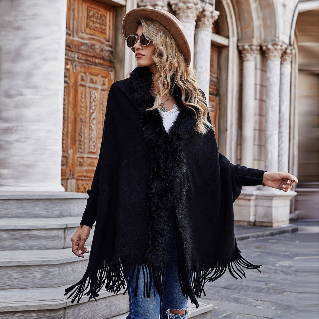 Autumn and Winter Fur Fur Collar Shawl Cardigan Sweater Coat