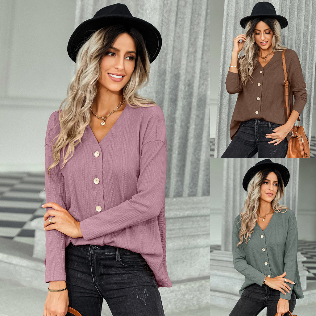 2022 Knitted Top Women's Early Autumn Solid Color and V-neck All-Match Knitted Cardigan Jacket