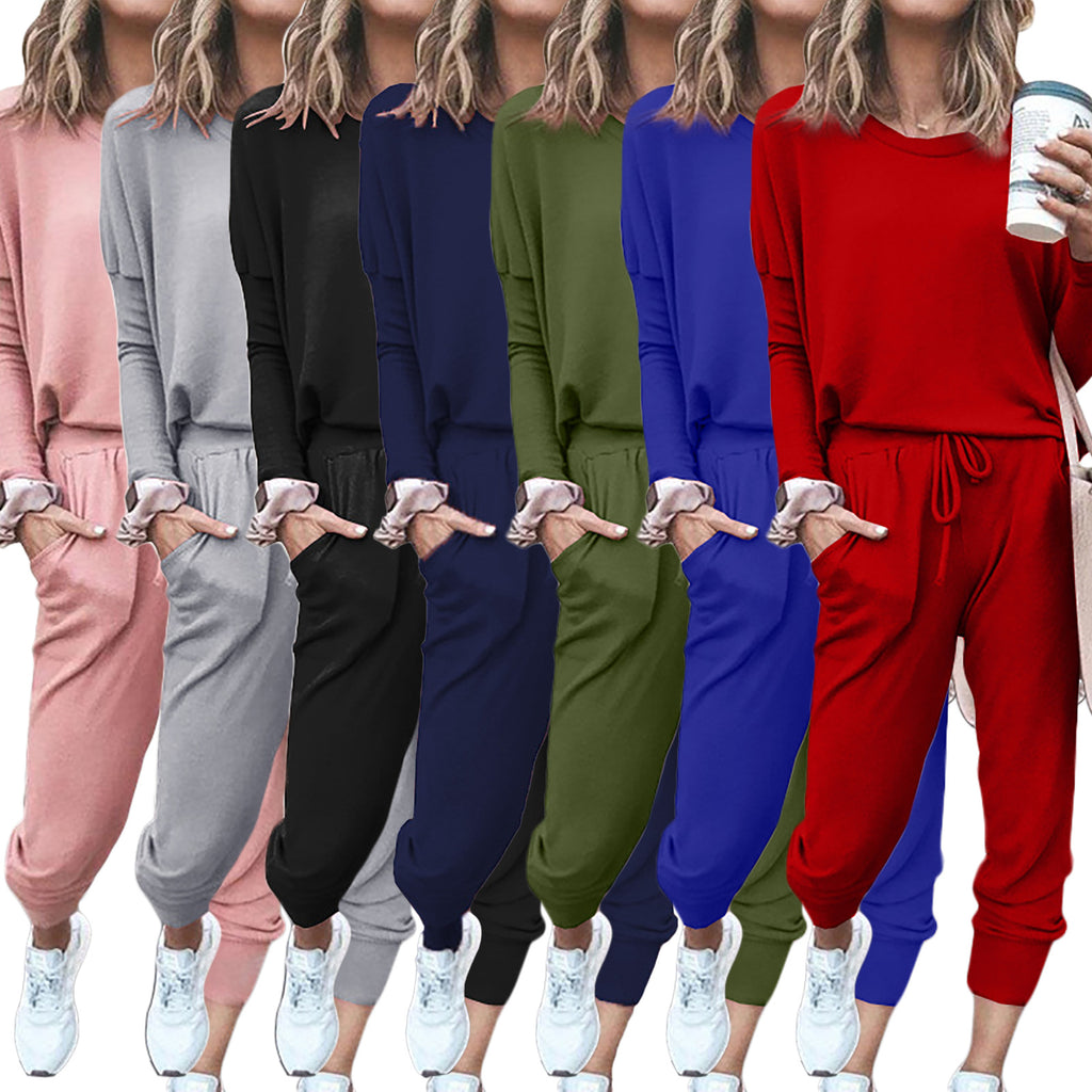 X9320 Solid Color Long-Sleeved T-shirt Two-Piece Sports Suit