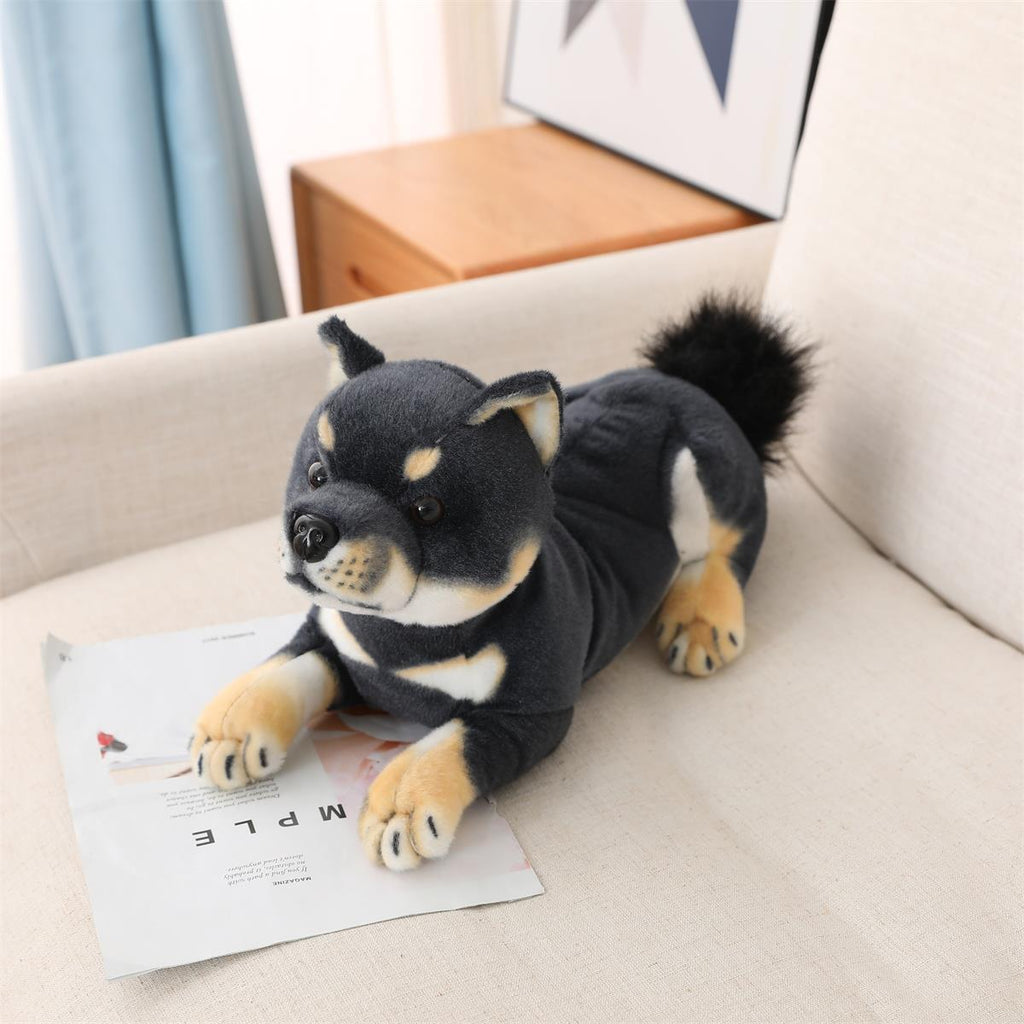 Cute Simulation Shiba Inu Doll Half Khaki Doll Baby Cognitive Plush Toy Dog Sleeping Pillow Gift