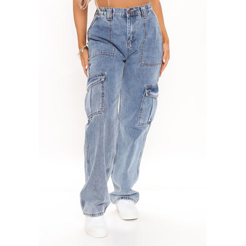 Bestseller Cargo Jeans Women's Multi-Pocket Wide-Leg Jeans