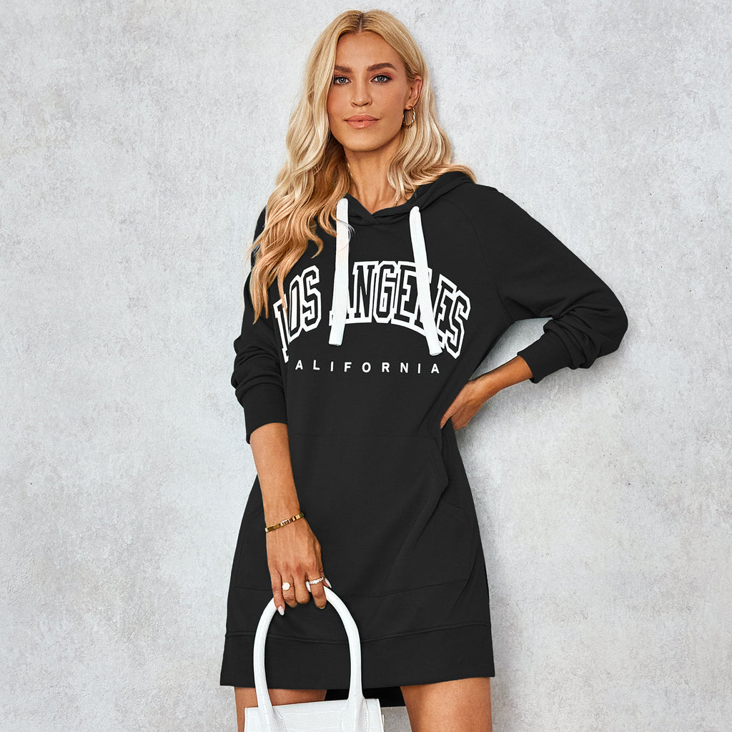 Fall/Winter 2022 New Hooded Sweater Dress Women's American Stand Letter Print Dress