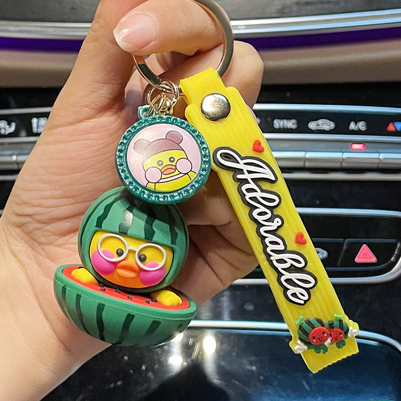 Creative Cartoon Epoxy Car Keychain Fruit Glasses Duck Cute Couple Bags Pendant