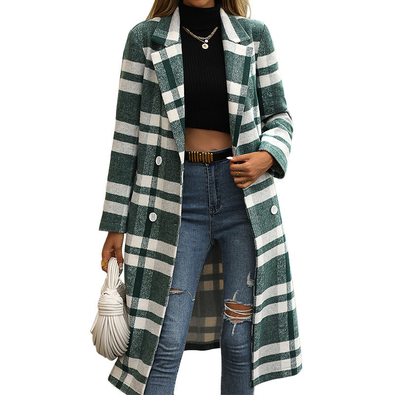 Women's Loose Plaid Woolen Jacket Long-Sleeved Autumn and Winter