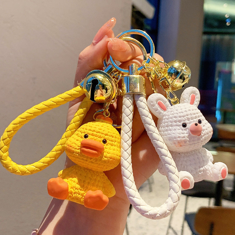 Cartoon Resin Wool Animal Car Key Ring Pendant Men and Women Exquisite Cute Couple Schoolbag Hanging Ornament Small Gift