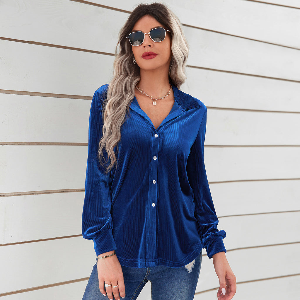 2022 Autumn Winter New Top Women's Fashion Velvet Striped Shirt Loose Shirt