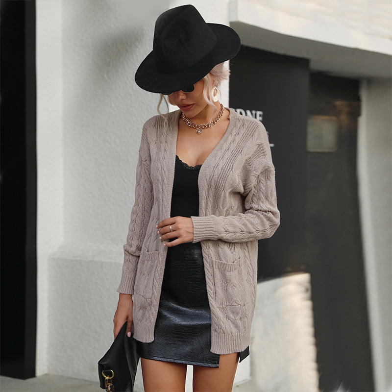 European and American Fashion Women's Wear Twist Long Sleeve Solid Color Sweater Cardigan Coat