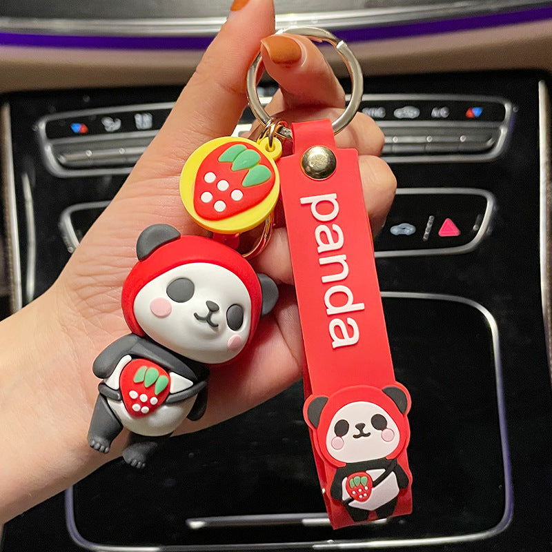 Creative Fruit Panda Keychain Pendant Trendy Play Pier Three-Dimensional Doll Cute Couple Gift Key Ring Pendants