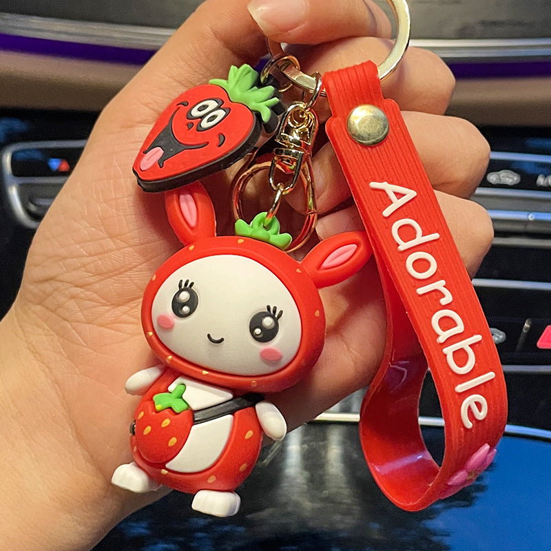 Cute Fruit Rabbit Keychain Pendant Cartoon Epoxy Doll Couple Bags Ornament Gifts Ornament