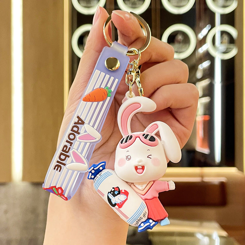 Cartoon Toffee Rabbit Keychain Pendant Car Cute Jewelry Couple Bags Hanging Doll Key Chain