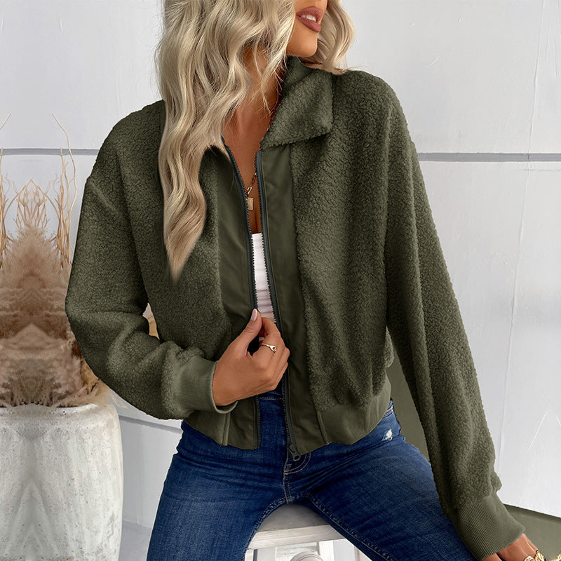 Autumn and Winter New European and American Fashion Women's Wear Solid Color Long Sleeve Lapel Berber Fleece Coat