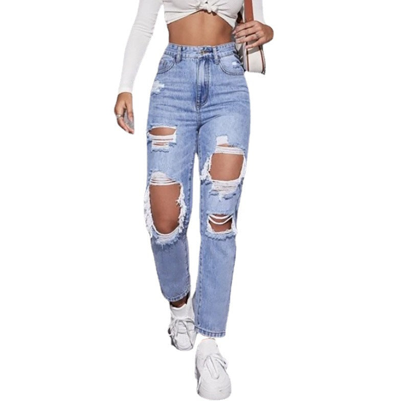 Bestseller Ripped Jeans Women's Straight-Leg Denim Trousers