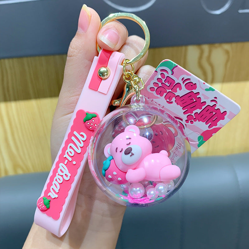 Cute Strawberry Bear Keychain Pendant Cartoon Couple Car Shape School Bag Key Chain Accessories Little Creative Gifts