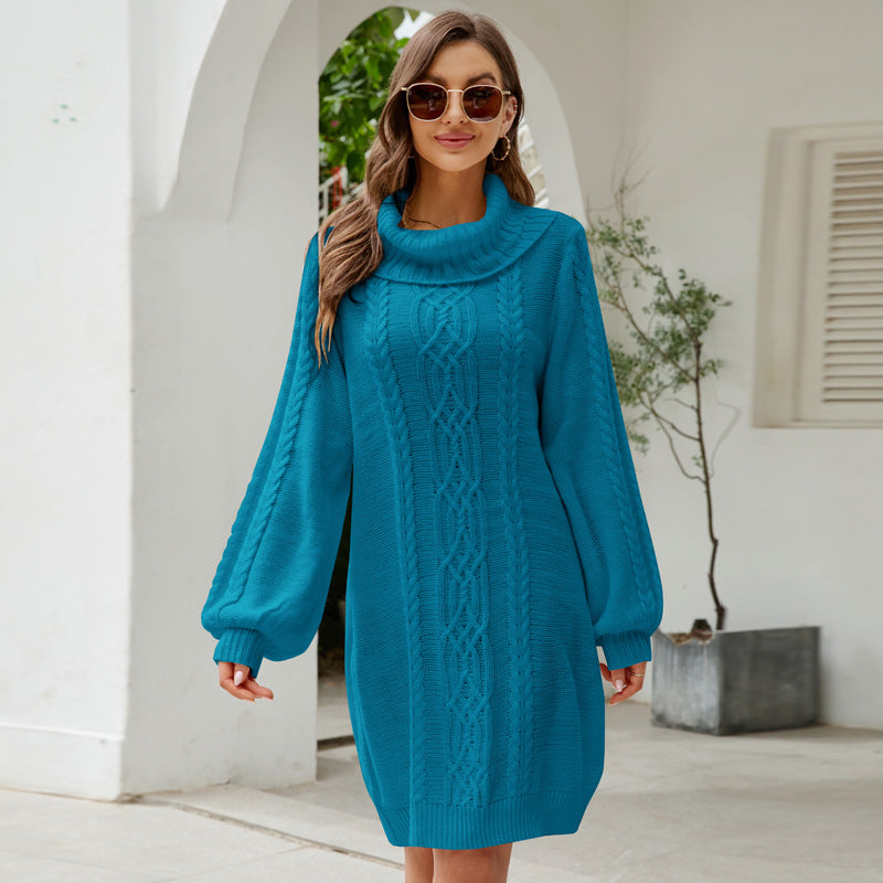 Fall/Winter Sweater Dress All-Matching Loose Knitted Dress Solid Color Twisted Long Turtleneck Sweater