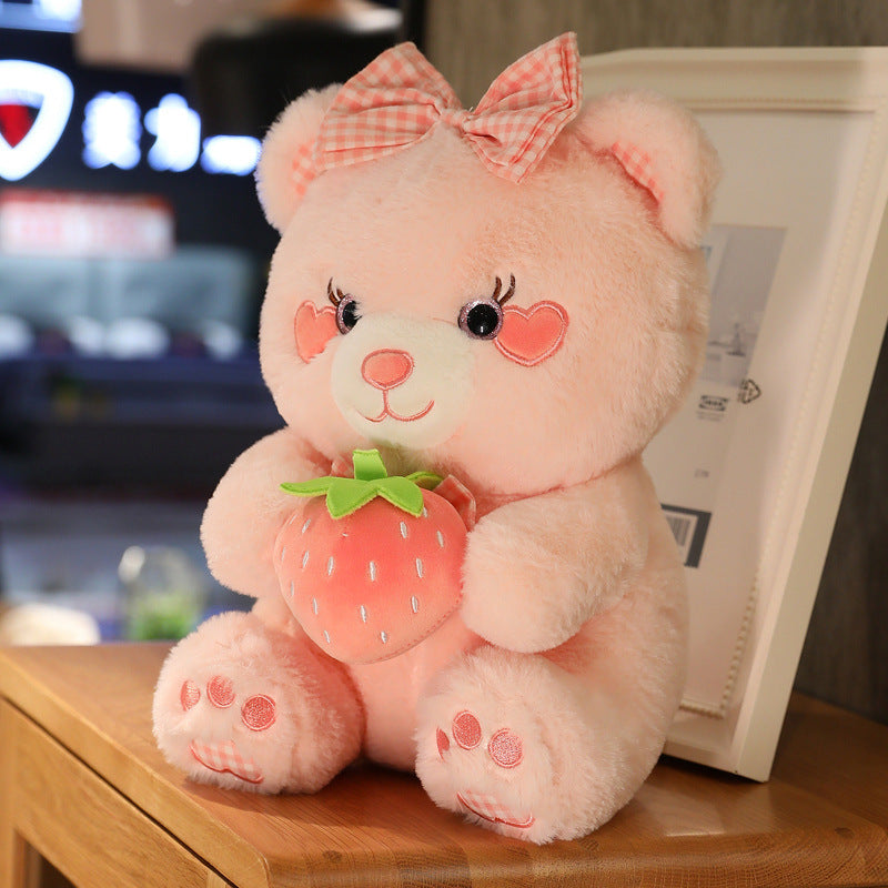 Cute Pink Strawberry Little Bear Doll Large Size Strawberry Bear Stuffed Doll Girls' Bed Children's Day Gift