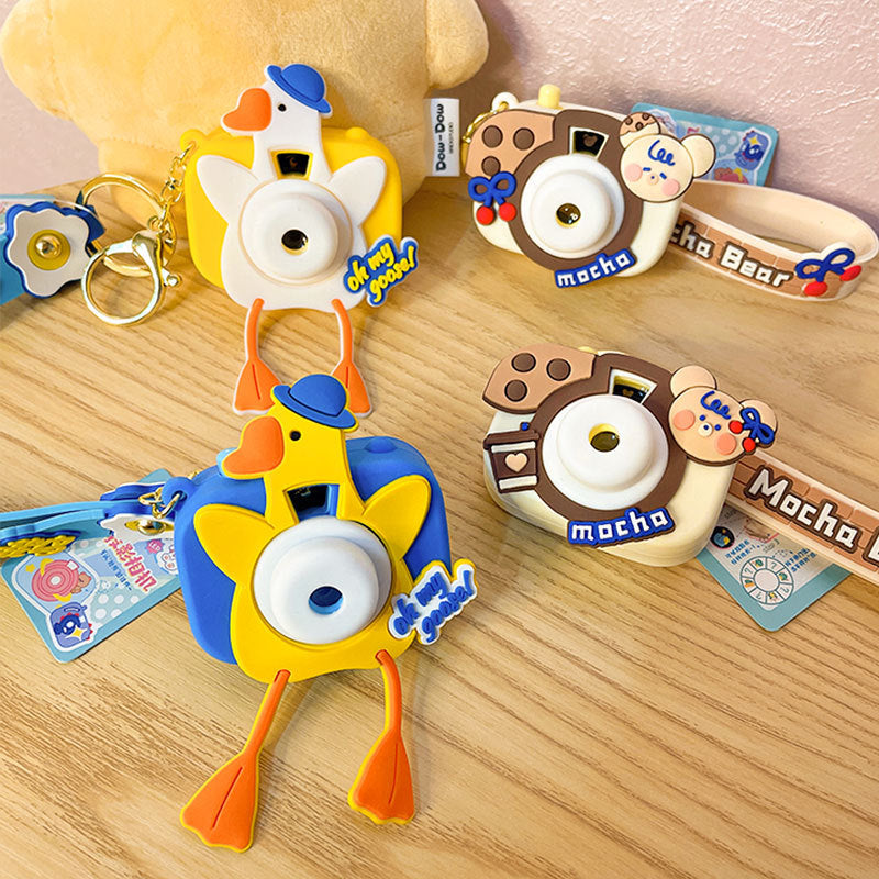 Cartoon Big White Geese Projection Camera Creative Bag Doll Pendant Small Gift Cute Car Key Ring