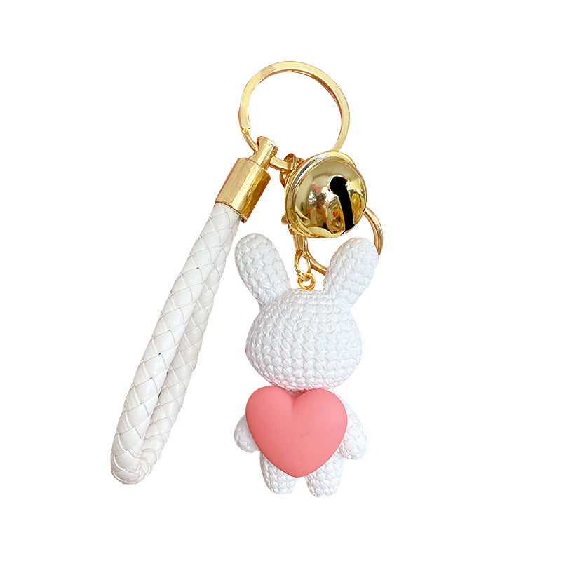 Creative Peach Heart Woven Rabbit Keychain Female Cute Couple Rabbit Schoolbag Pendant Car Key Chain Ornaments