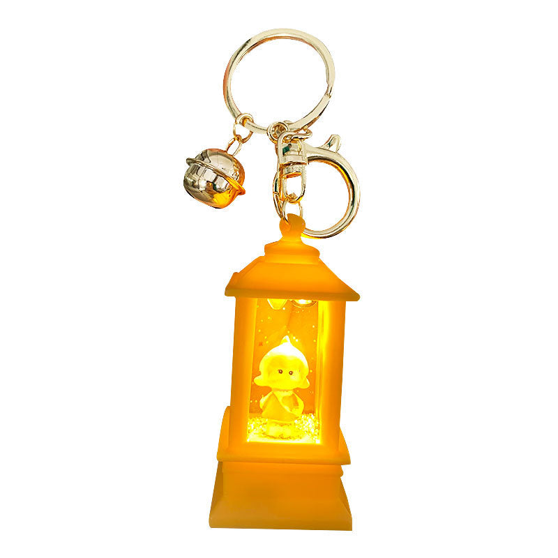 Creative Quicksand Bottle Flashing Light Keychain Pendant Cute Cartoon Small Tower Pavilion Night Light Student Schoolbag Pendant Small Gift