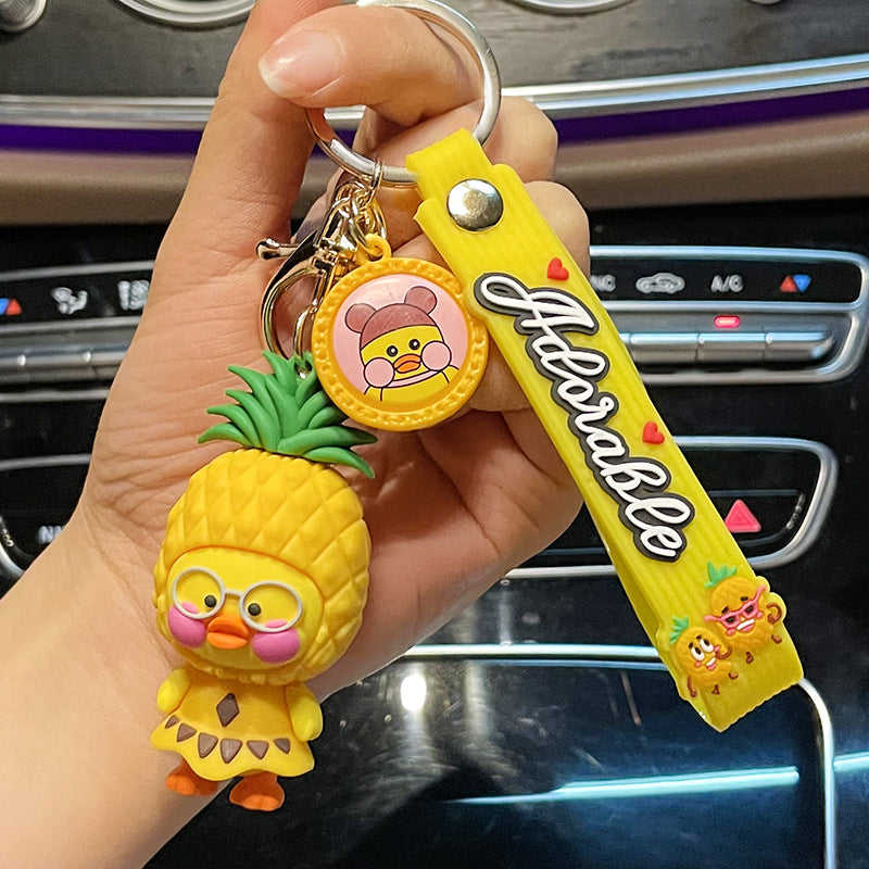 Creative Cartoon Epoxy Car Keychain Fruit Glasses Duck Cute Couple Bags Pendant