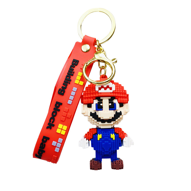 Building Blocks Super Mario Game Pendant Cartoon Creative Keychain Exquisite Pendant Men's and Women's Backpacks Pendant Accessories