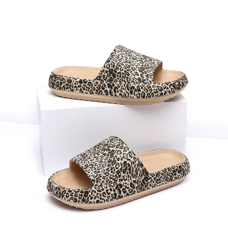 4cm Poop Feeling Soft Back Thick Back Slippers Women's Summer Household Graffiti Sandals Eva Leopard Print Slippers