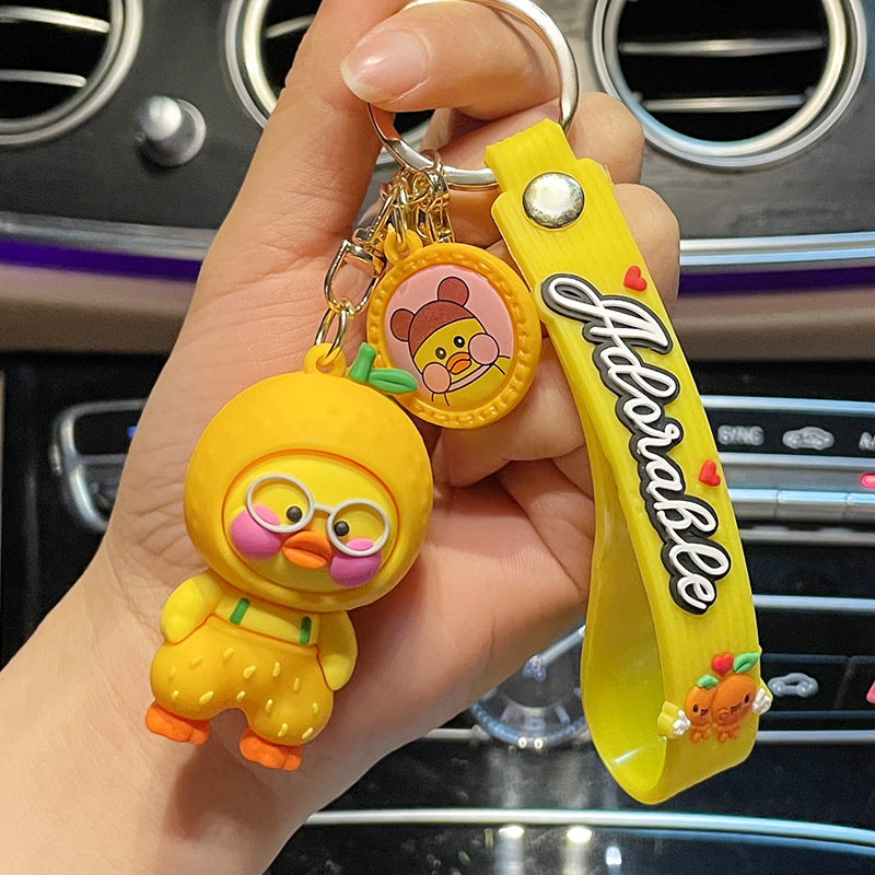 Creative Cartoon Epoxy Car Keychain Fruit Glasses Duck Cute Couple Bags Pendant