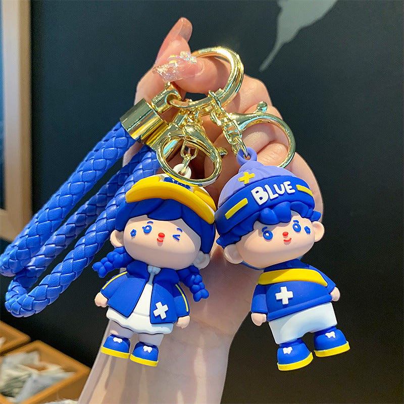 Creative Klein Blue Couple Keychain Ornaments Cartoon Car Key Chain Bag Doll Pendant Gift