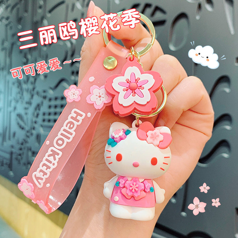 Creative Epoxy Sanrio Cherry Blossom Season Keychain Pendant Cute Cartoon Cars and Bags Accessories Small Gift