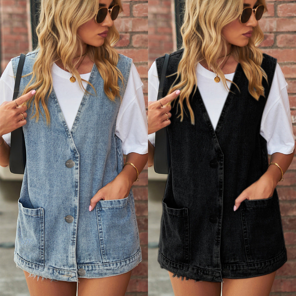 Denim Waistcoat Vest Trendy Denim Sleeveless Vest