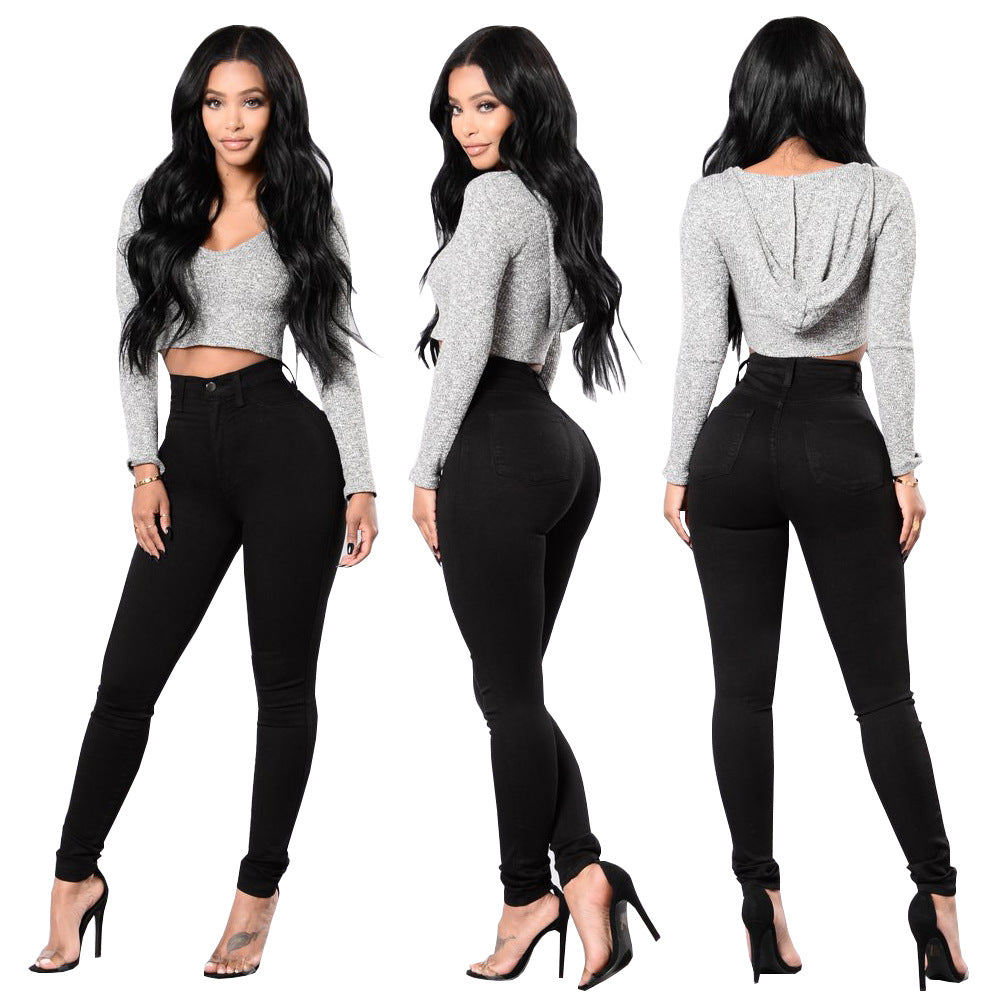 Fashion Women's Wear High Waist High Elasticity Slim-Fitting Ankle-Tied Pen Holder Women's Jeans