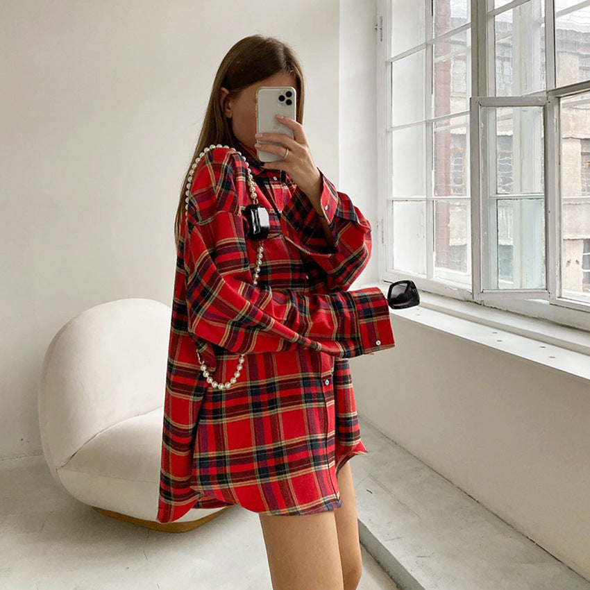 All Matching Plaid Shirt Women European and American Fashion & Trend Vintage Plaid Top Baggy Coat Women