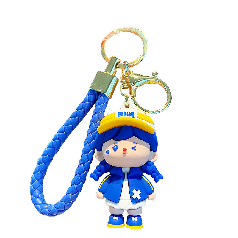 Creative Klein Blue Couple Keychain Ornaments Cartoon Car Key Chain Bag Doll Pendant Gift