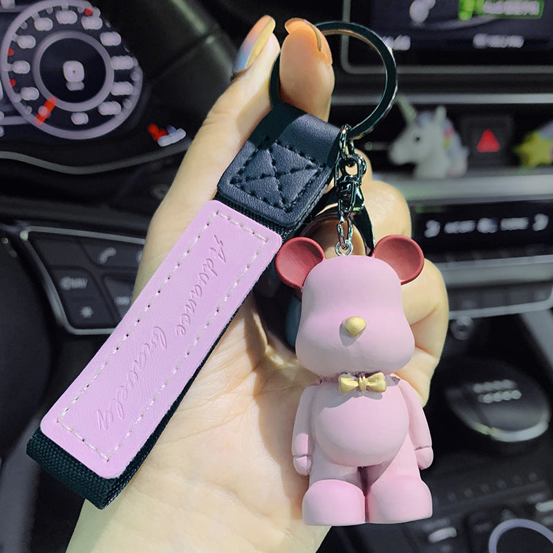 Creative Cute Nordic Bearbrick Bow Tie Bear Keychain Men and Women Car Key Chain Pendant Bag Hanging Ornaments