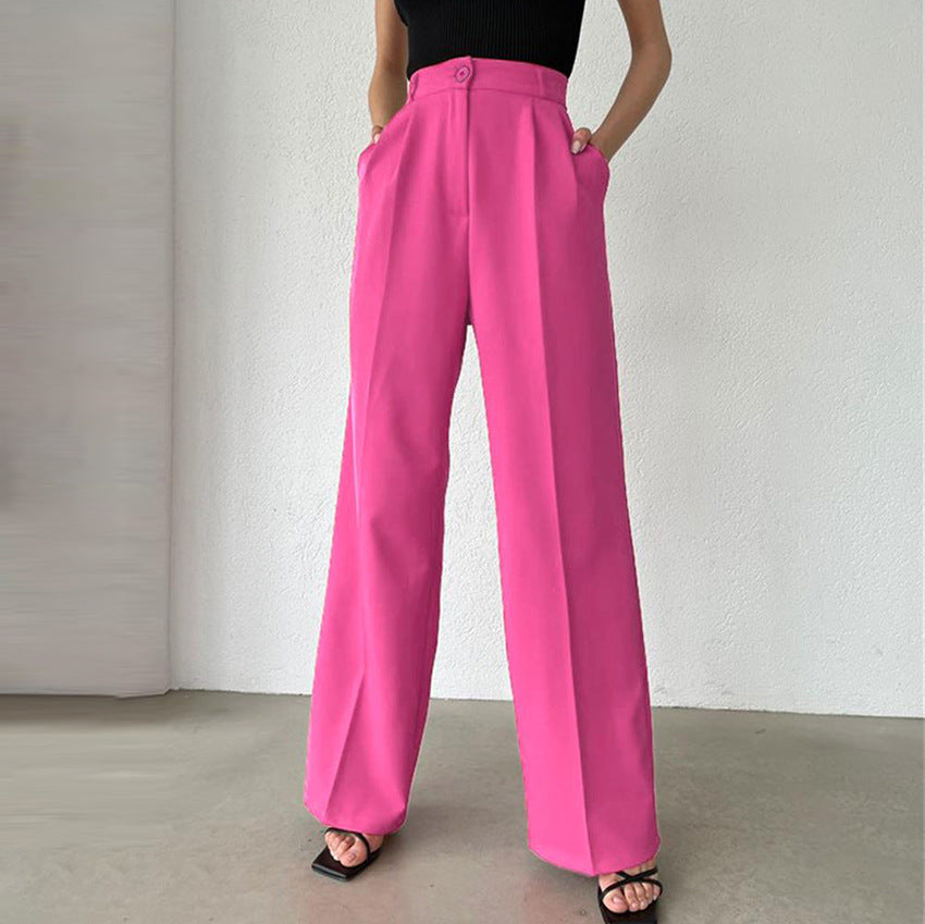 Fashion Casual Pants Trousers Versatile European and American Style High Waist Straight Suit Pants Women