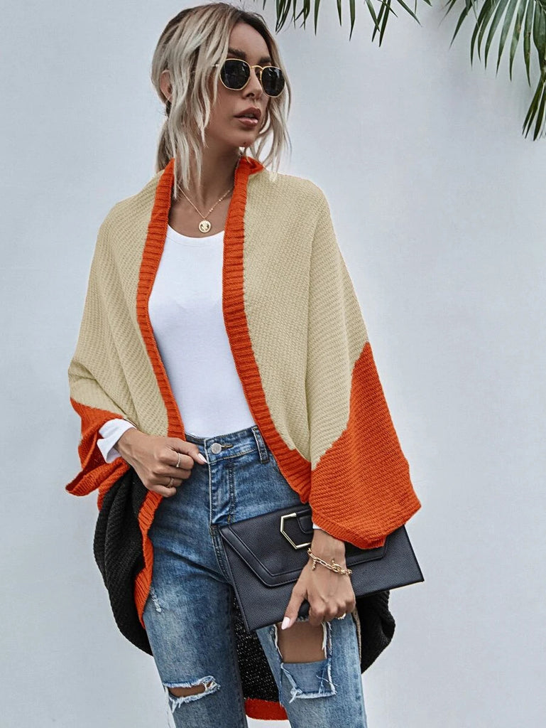 Autumn and Winter New Color Stitching Knitted Cardigan Sweater Coat