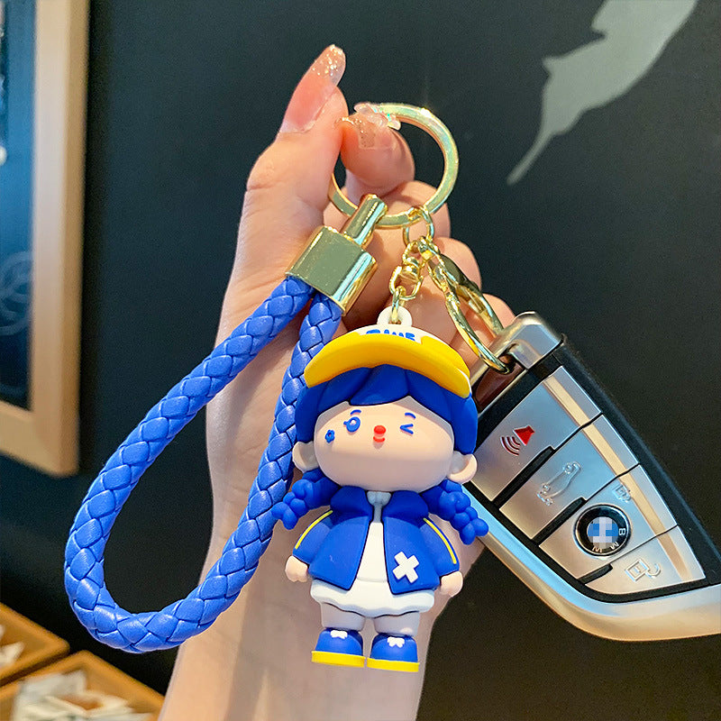 Creative Klein Blue Couple Keychain Ornaments Cartoon Car Key Chain Bag Doll Pendant Gift