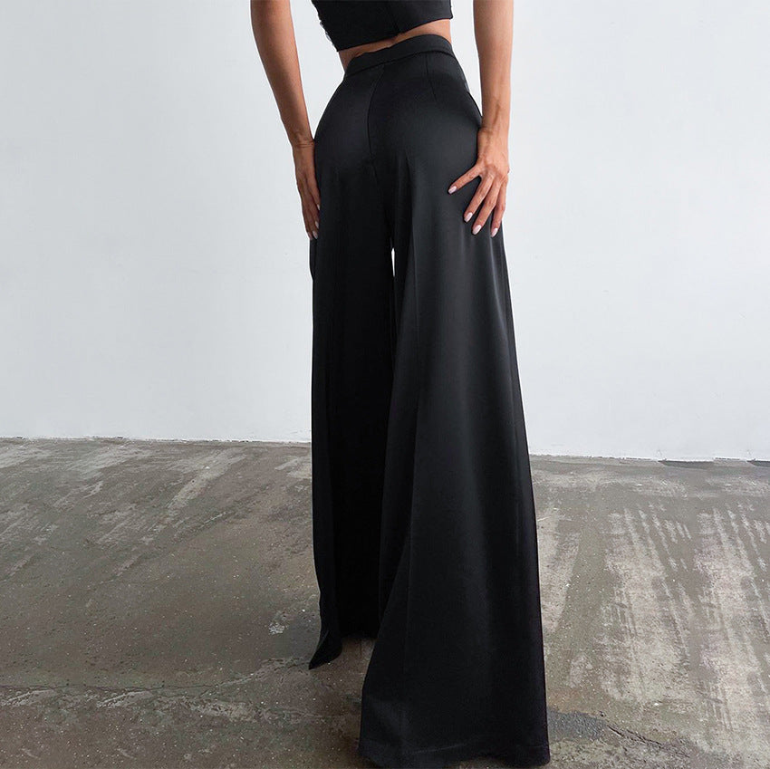 Casual Fashion Mop Pants Trousers All-Matching Women's Wear Lengthened Trousers Satin Draping Silky Texture Ice Silk