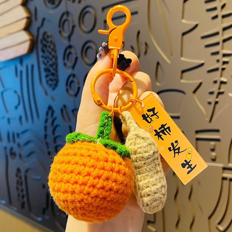 Woven Wool Persimmon Good Persimmon Peanut Plush Crocheted Good Things Happen Pendant Handmade Bag Keychain Accessories