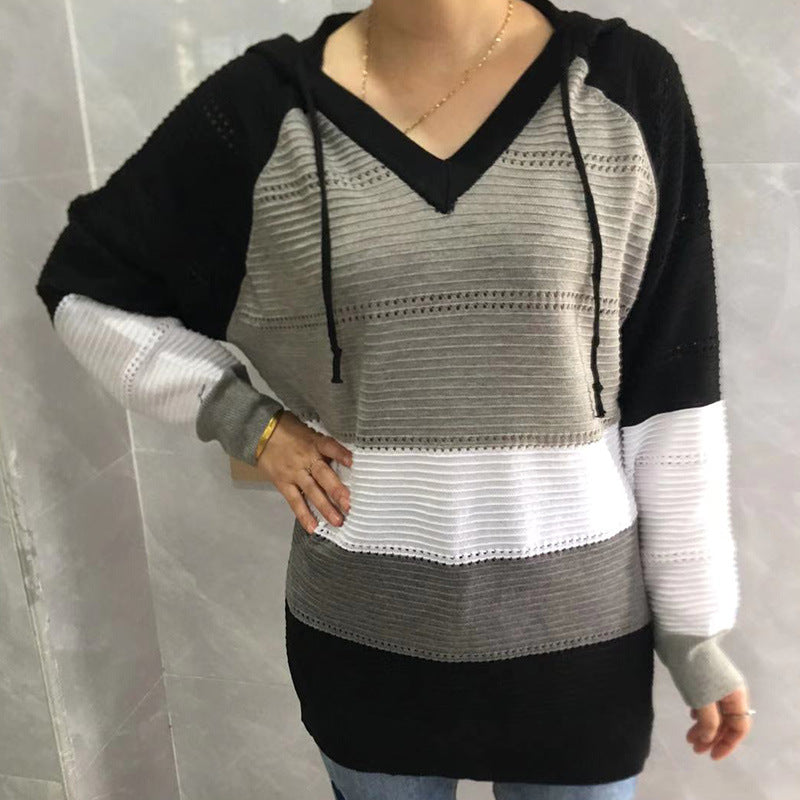 Autumn and Winter plus Size Women's Knitting Sweater Hooded Knitted plus Size Women's Sweater