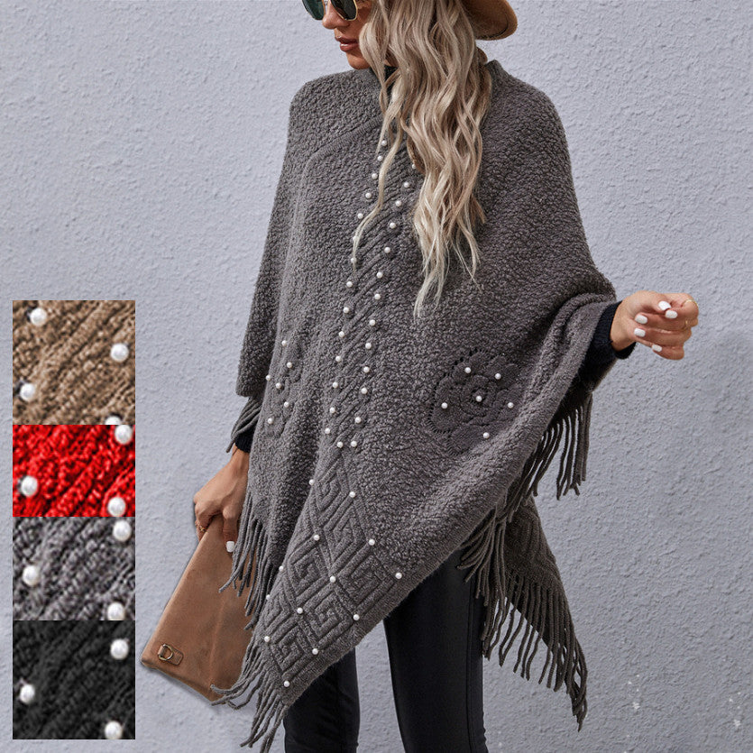 Women's Irregular Beaded Tassel Shawl Sweater