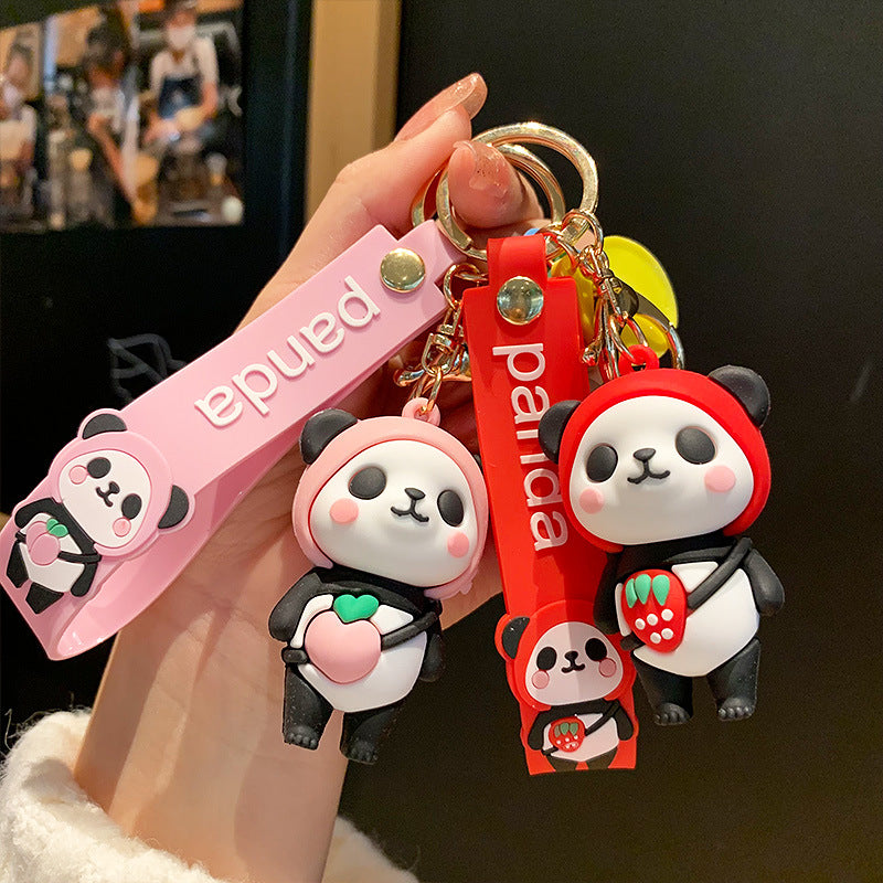 Cute Epoxy Panda Football Doll Keychain Creative Men's and Women's Bag Car Bell Pendant Small Commodity