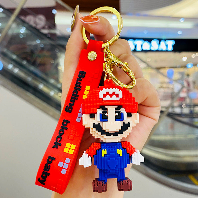 Building Blocks Super Mario Game Pendant Cartoon Creative Keychain Exquisite Pendant Men's and Women's Backpacks Pendant Accessories