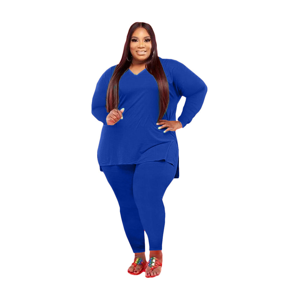 Large Size Women's Clothing Fashion Casual Solid Color Two-Piece Set Women