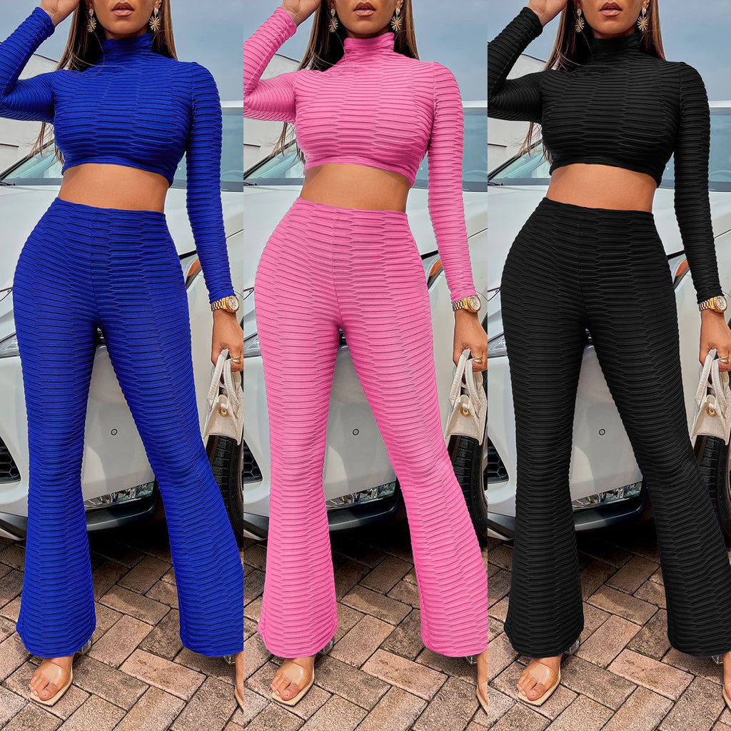 2022 New Fashion Casual Suit Women's Short Top Slim Fit Slim Flare Pants