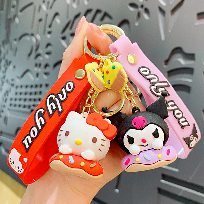 Creative Cartoon Sanrio Donut Keychain Cute Exquisite Big Ear Dog Doll Car Key Chain Accessories