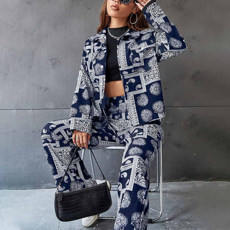 Fashion Printing Suit Coat & Trousers Two-Piece Set