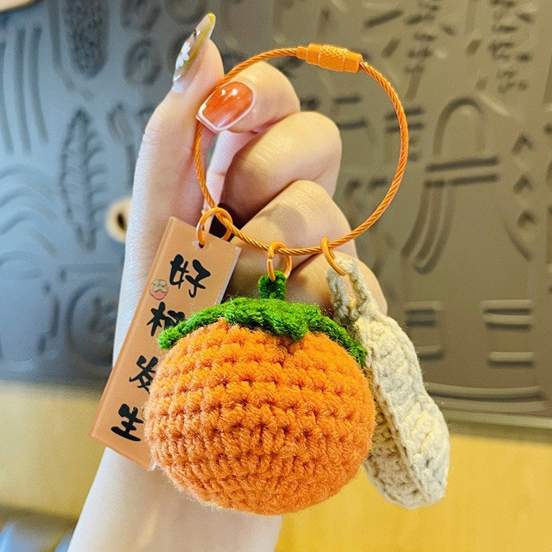 Woven Wool Persimmon Good Persimmon Peanut Plush Crocheted Good Things Happen Pendant Handmade Bag Keychain Accessories