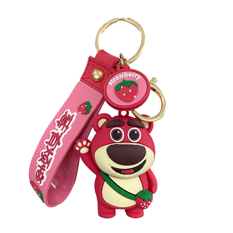 Cute Strawberry Bear Keychain Pendant Cartoon Couple Car Shape School Bag Key Chain Accessories Little Creative Gifts